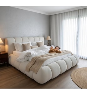 Most Piatto Premium Bazalı Karyola Gri Bukle Kumaş 180x200 cm. Yatak İçindir (Evinize Teslim) (Tatlı Beyaz)