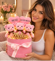 Kişiye Özel Seni Seviyorum Tasarımlı,Pleksi İsimli,Peluş Ayıcık Buketi