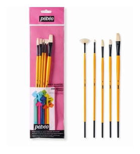 Pebeo 5'li Uzun Sap Fırça Seti Beyaz Bristle Kıl (No: 2, 6, 8, 12 + Yelpaze Fırça No:2) SET-12 