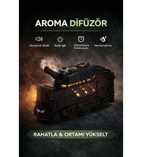 Buhar Efektli Zırhlı Tren Tasarımlı Aromaterapi Hava Nemlendirici – LED Işıklı, Sessiz ve USB Şarjlı