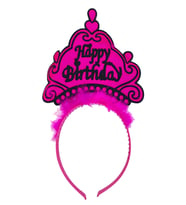 Parti Happy Birthday Yazılı Neon Fuşya Renk Doğum Günü Tacı