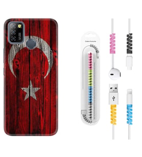 INFINIX Smart 4 5 6 Zero 8 S5 Pro Kılıf Kablo Koruma Spiral Silikon Şanlı Türk Bayrağı 2 1317