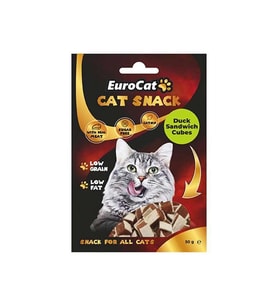 EuroCat Tahılsız Şekersiz Kurutulmuş Et Cat Duck Sandwich Flakes Kedi Ödülü 50 Gr
