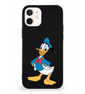 Apple iPhone 12 Soft Premier Kapak Donald Duck-C Tasarımlı Silikon Kılıf - Siyah (Şeffaf)