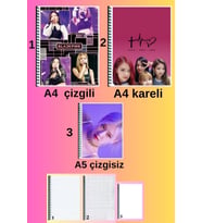 blackpink 3 adet defter seti A4 büyük boy 72 sayfa çizgili_kareli + A5 çizgisiz defter seti