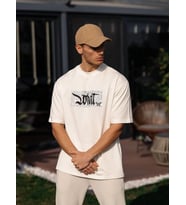 Erkek Kısa Kol Yazlık Tişört Bisiklet Yaka Baskılı Oversize T-Shirt - Beyaz