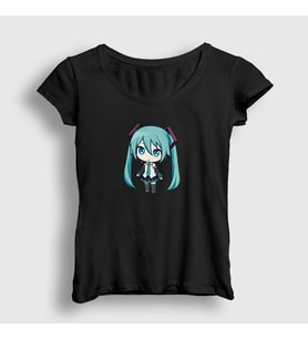 Presmono Kadın Beyaz Hatsune Miku Chibi Anime T-Shirt 538131tt (Siyah)