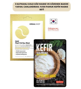 3 Katmanlı Gold Göz Maske ve Gözenek Bakımı Yapan, Canlandıran, %100 Pamuk Kefir Maske Seti