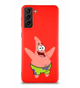 Samsung Galaxy S21 Plus Soft Premier Kapak Patrick Yıldız Tasarımlı Silikon Kılıf - Kırmızı (Şeffaf)