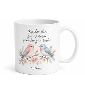 Kuş Sesiyle Uyananlara Neşeli Kuş Motifli Seramik Kupa Bardak Hediye