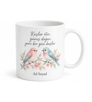 Kuş Sesiyle Uyananlara Neşeli Kuş Motifli Seramik Kupa Bardak Hediye