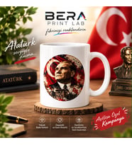 Bera Print Lab Atatürk ve Türk Bayrağı Tasarımlı Beyaz Seramik Kupa Bardak