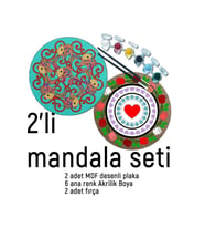 2Li Mandala Boyama Seti- 2 DESENLİ PLAKA-6 RENK AKRİLİK BOYA-2 ADET FIRÇA