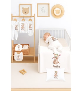 Kız Bebek %100 Pamuk Organik İsim Baskılı Yenidoğan Hastane Çıkışı Fırça Bebek Hediye Seti STL7146 (Beyaz)