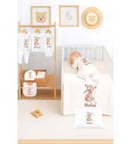 Kız Bebek %100 Pamuk Organik İsim Baskılı Yenidoğan Hastane Çıkışı Fırça Bebek Hediye Seti STL7146 (Beyaz)