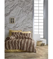 Çarşafı Lastikli Tek Kişilik Nevresim Takımı 2 Yastıklı, Leopar Desen, Kahve, 120x200 cm
