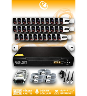 Elitcam 32 Kameralı Zebra 32 Dış Kamera Set HDD'siz 5 MP Full HD Gece Görüşlü Güvenlik Kamerası Sistemi