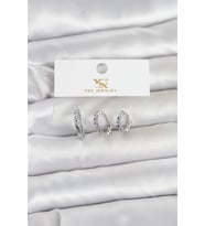 Mey İthalat® Pirinç Gümüş Renk Nazarlı Model 3'lü Kadın Küpe