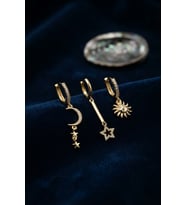 3 lü Set Ay Yıldız ve Güneş Model Gold Renk Kadın Küpe TJ-BKP11958