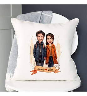 Sevgiliye Hediye Kişiye Özel Eylül Ayında Aşk Karikatürlü Yastık