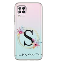 Huawei Mavi Çiçekli Harf Tasarımlı Şeffaf Telefon Kılıfı