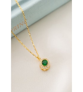 925 Ayar Gümüş Mayıs Ayı Doğum Taşı ( Emerald ) Kolye