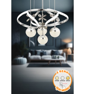 Modern Luvina Krom 3 Renk Işık Özellikli Power Led Kaplama Sarkıt Led Avize Salon Avize