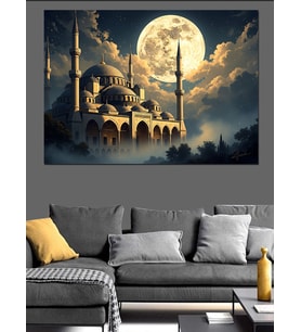 Dolunay Altında Görkemli Sultanahmet Camii Dekoratif Kanvas - Mdf Ahşap Tablo