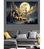 Dolunay Altında Görkemli Sultanahmet Camii Dekoratif Kanvas - Mdf Ahşap Tablo