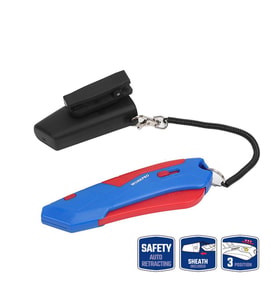 WORKPRO WP213010 Kemer Askı Kancalı Otomatik Geri Çekilebilir Mandallı Rötuş Maket Bıçağı + 3 Adet Yedek Bıçak