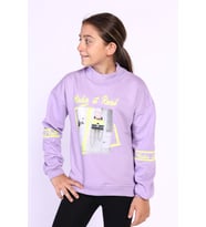 Toontoy Kız Çocuk Baskılı Taş İşlemeli Balıkçı Yaka Sweatshirt (Lila)