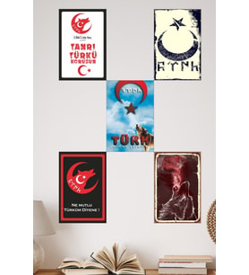 Türk Kültürü ve Bozkurt Temalı MDF Poster Seti , Tablo Seti (5’li) , Millî Ruh Koleksiyonu