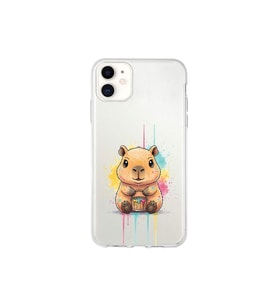 iPhone 11 ile Uyumlu Splash Kapibara Tasarımlı Şeffaf Silikon Kılıf