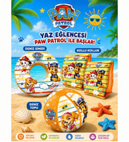 Lisanslı Paw Patrol Plaj Seti Kolluk - Simit - Top Paw Petrol Karakterli Havuz Deniz Yüzme Takımı