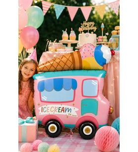 Folyo Balon Dondurma Arabası Makaron 70x58 cm Doğum Günü Parti Süsü Dekoratif Büyük Balon