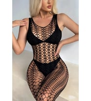 Northcity Siyah Büyük File Transparan Vücut Çorabı - Şık Bodysuit ve Fantazi Gecelik