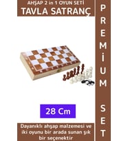 Özel Üretim Arkadaş Oyun Hediyelik Ahşap Kutulu Tavla Dama Satranç Kompakt Premium Oyun Seti 28 Cm