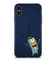 Apple iPhone XS Soft Premier Kapak Plankton Tasarımlı Silikon Kılıf - Lacivert (Şeffaf)