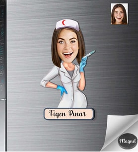 Kişiye Özel Hemşire Kadın Ahşap Magnet -5
