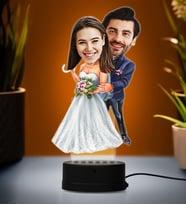 Doğum Günü Hediyesi,Sevgiliye Hediye, Kişiye Özel Fotoğraflı En Mutlu Gelin Damat Karikatür 3D Led Lamba (Beyaz)