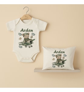 Pia Baby Premium %100 Pamuk İsme Özel Organik Baskılı Çıtçıtlı Bebek Body Ve Yastık Kılıfı 5000-19 (Ekru)