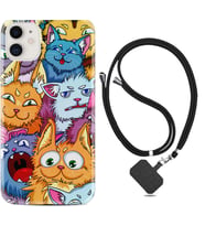 Apple iPhone 11 12 13 Mini Kılıf Boyun Askılı Silikon Kediler 1723