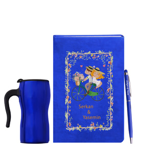 Sevgililer Gününe Özel Mavi Defter Kalem & Termos Mug Hediye Seti 7