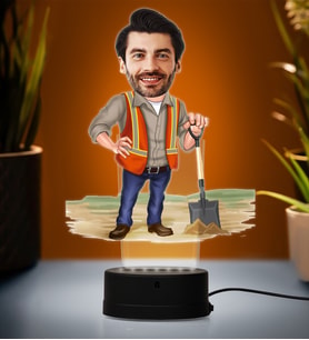 Doğum Günü Hediyesi,Sevgiliye Hediye, Kişiye Özel Fotoğraflı Mühendis Karikatür 3D Led Lamba (Beyaz)
