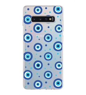 PrintiFy Samsung Galaxy S10 Plus ile Uyumlu 1mm Slim Fit Nazar Boncuğu 1 Baskılı Şeffaf  Kılıf