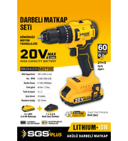 60 NM TORKLU DARBELİ 20 VOLT 2 AMPER 2 AKÜLÜ VİDALAMA MATKAP SETİ