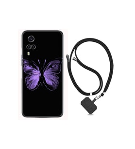 Vivo Y53s Kılıf Resimli Desenli Silikon Boyun Askılı Black Butterfly 1879