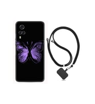 Vivo Y53s Kılıf Resimli Desenli Silikon Boyun Askılı Black Butterfly 1879