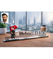 Kişiye Özel Komiser Karikatürlü 30 cm Ayna Pleksi Masaüstü İsimlik - Polise Hediye Polis Hediyesi