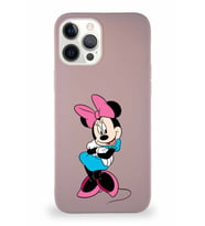 Apple iPhone 12 Pro Max Soft Premier Kapak Minnie Mouse-D Tasarımlı Silikon Kılıf - Pudra (Şeffaf)